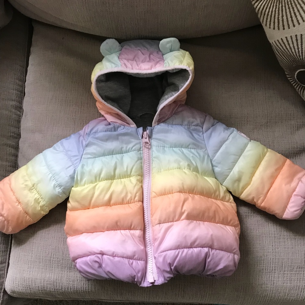 Baby gap rainbow down coat for baby girl